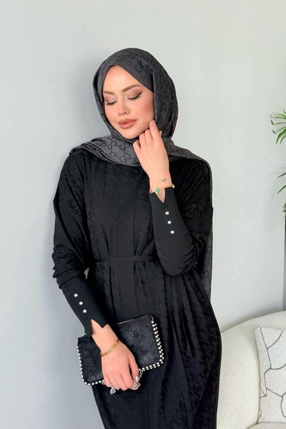 Zımbalı Merserize Elbise Siyah 241420 