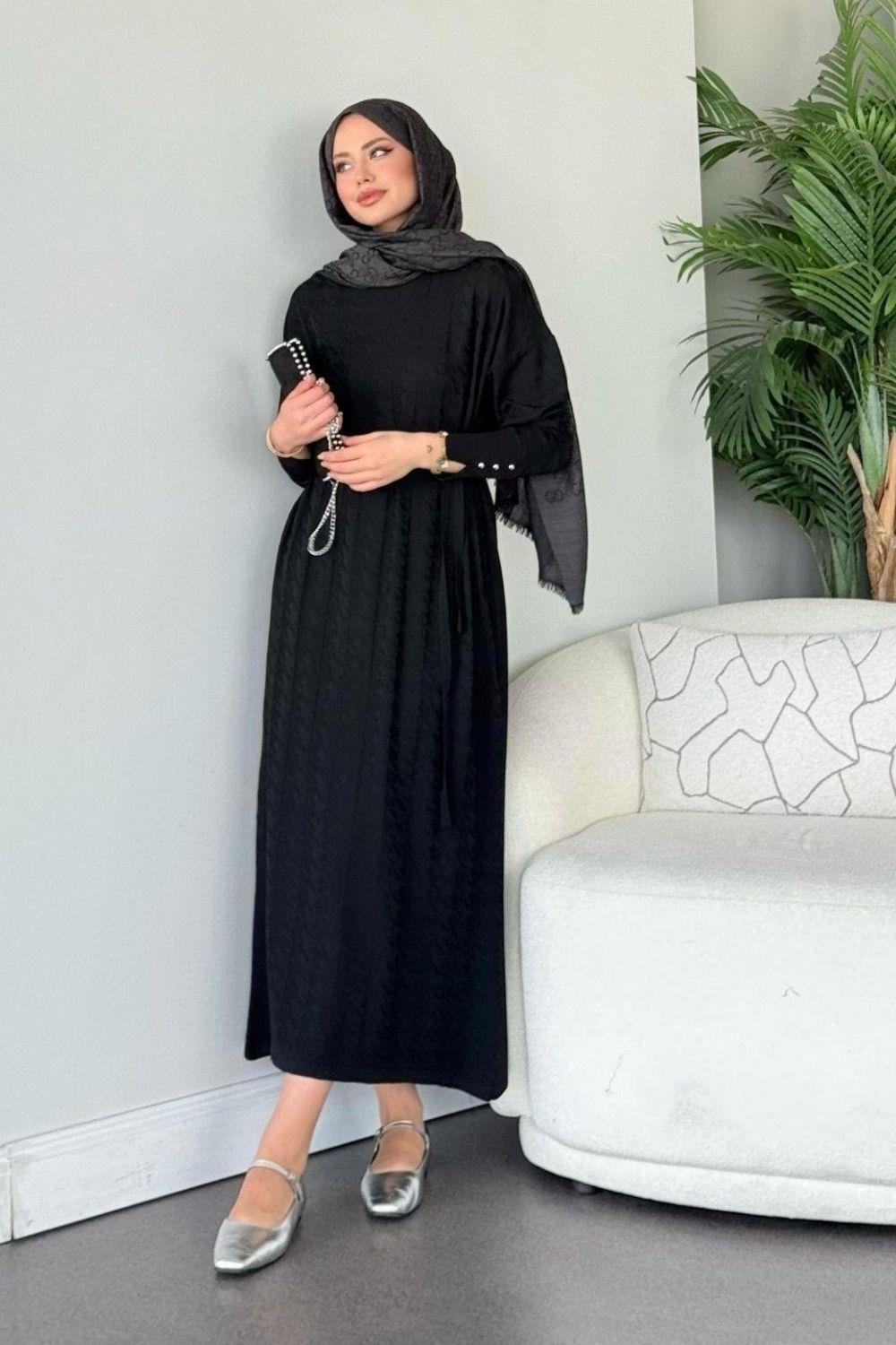 Zımbalı Merserize Elbise Siyah 241420 
