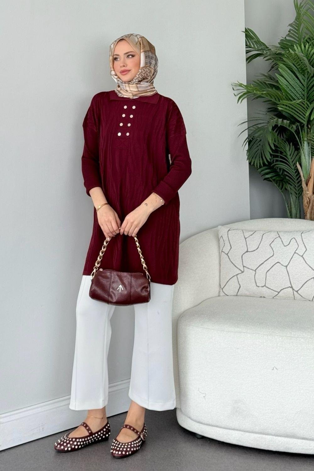 Zebra Desen Merserize Tunik Bordo 241430 