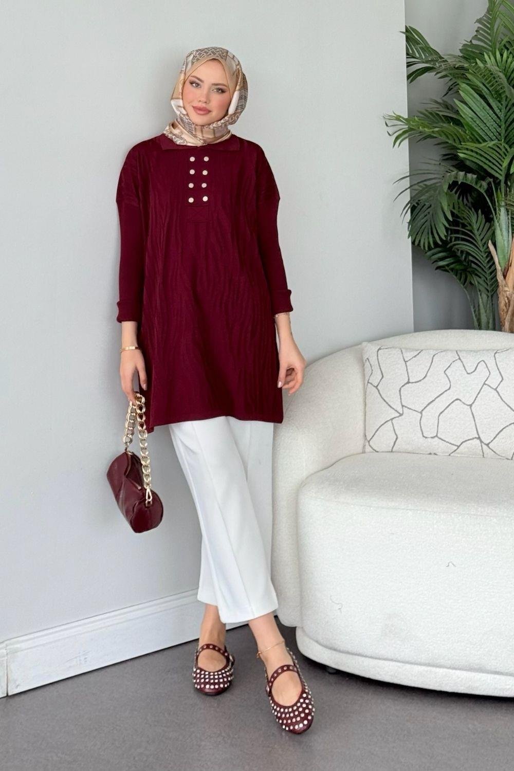 Zebra Desen Merserize Tunik Bordo 241430 