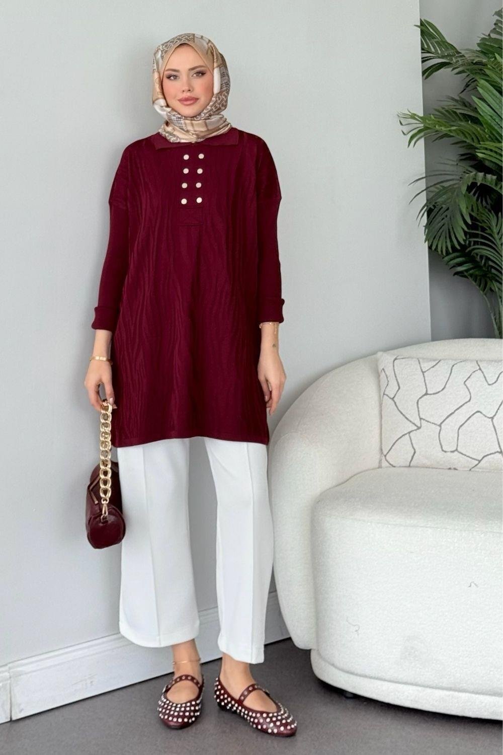 Zebra Desen Merserize Tunik Bordo 241430 