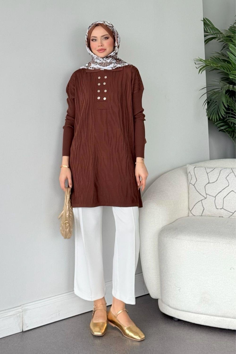 Zebra Desen Merserize Tunik Kahverengi 241430 