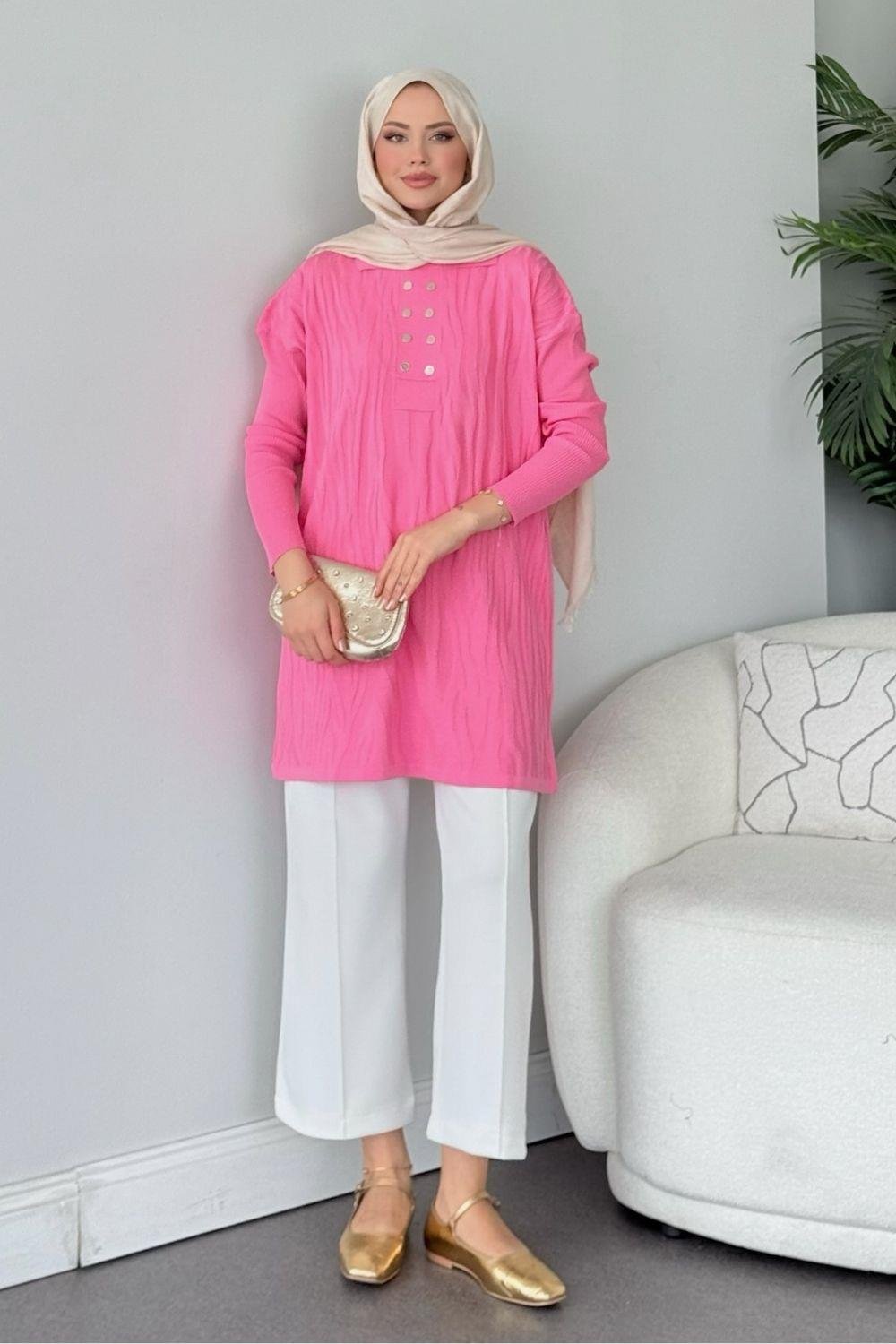 Zebra Desen Merserize Tunik Pembe 241430 
