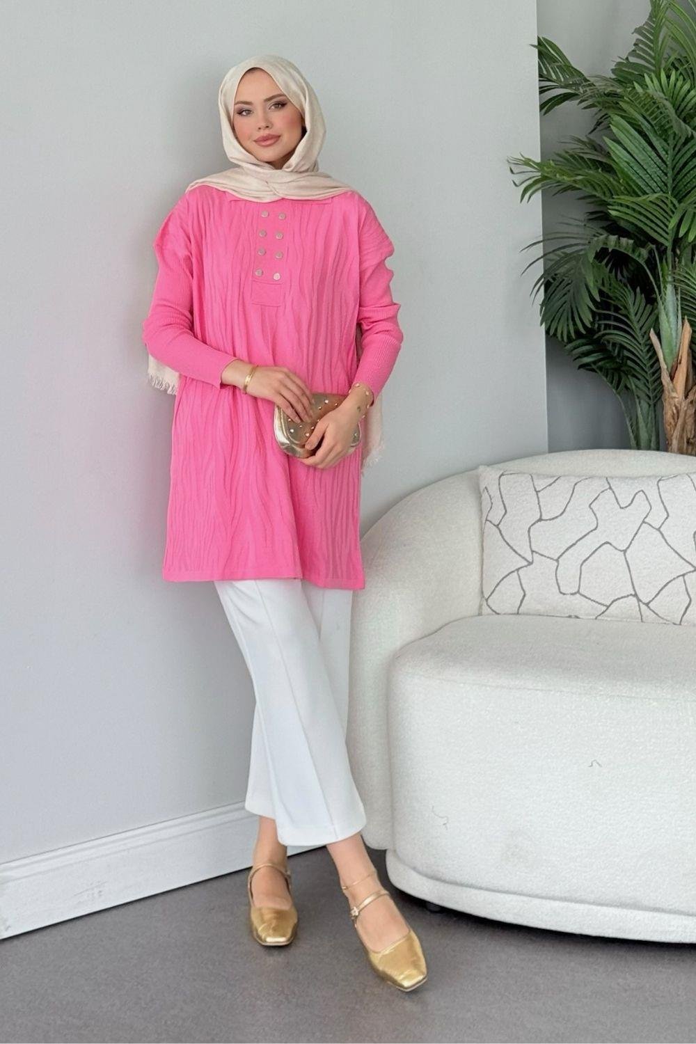 Zebra Desen Merserize Tunik Pembe 241430 