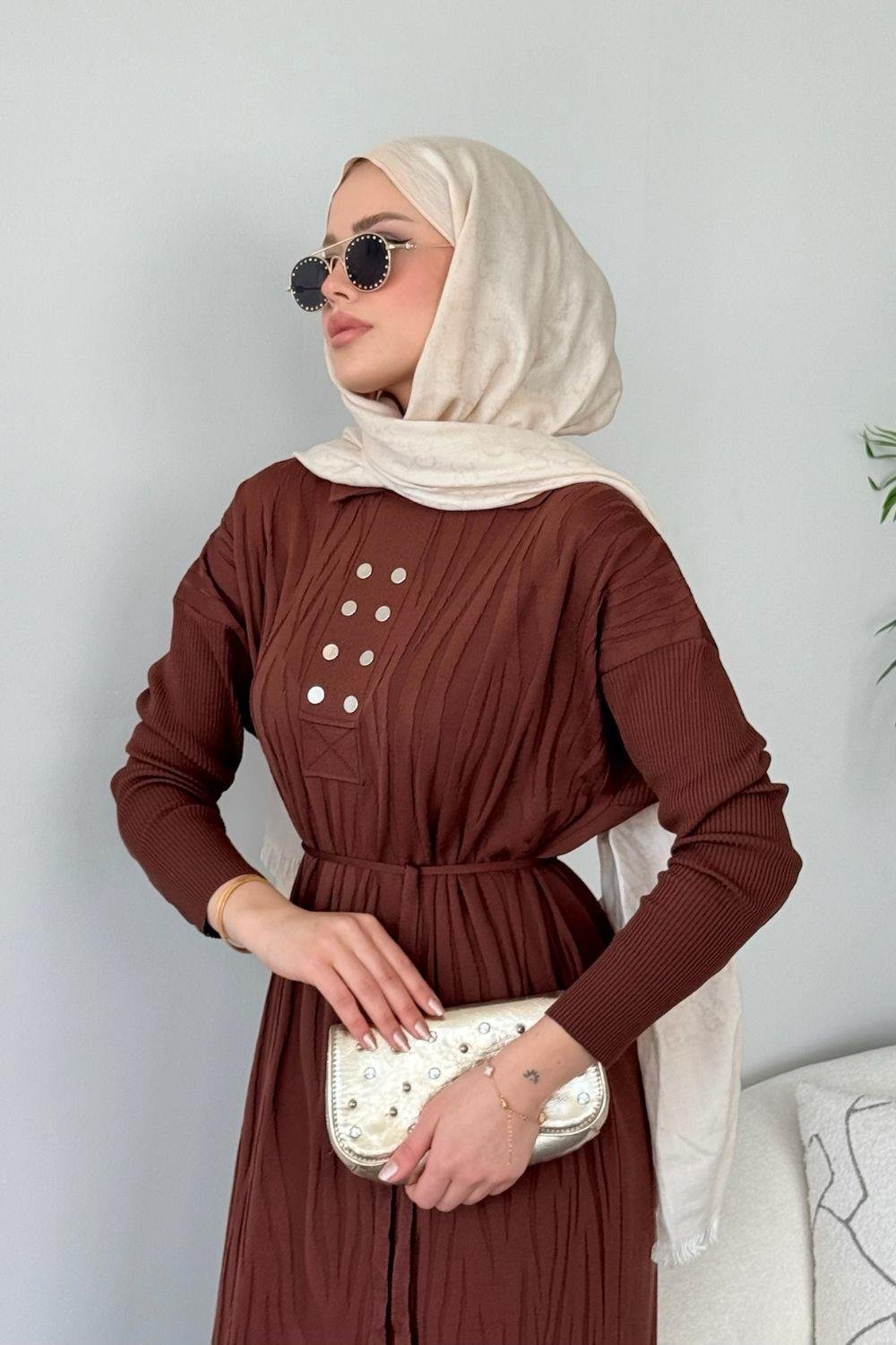 Osaka Zebra Desen Merserize Elbise Kahverengi 241440 