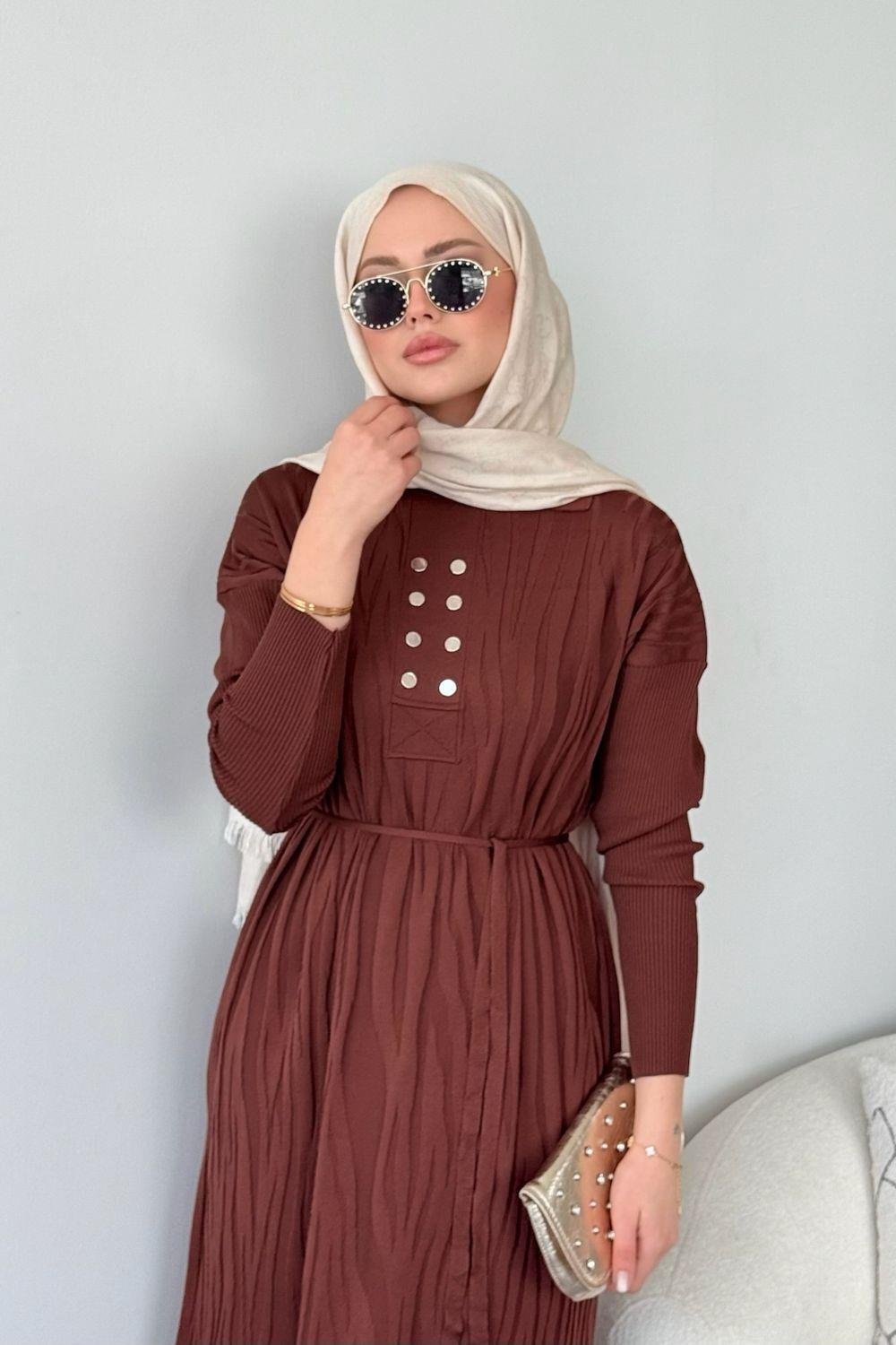 Osaka Zebra Desen Merserize Elbise Kahverengi 241440 