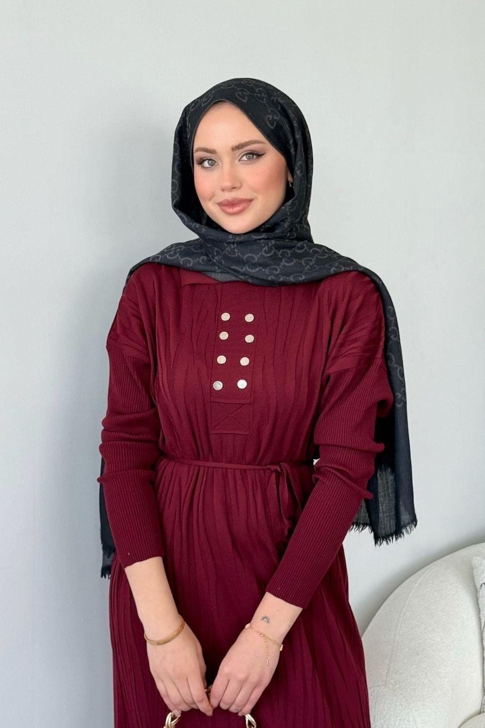 Osaka Zebra Desen Merserize Elbise Bordo 241440 