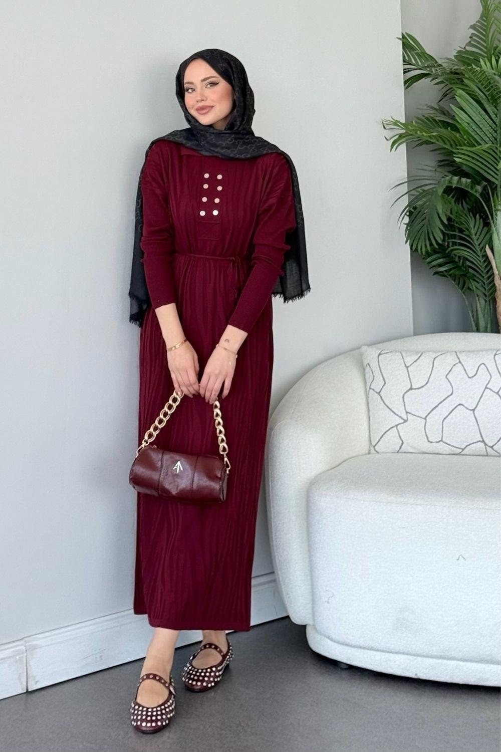 Osaka Zebra Desen Merserize Elbise Bordo 241440 