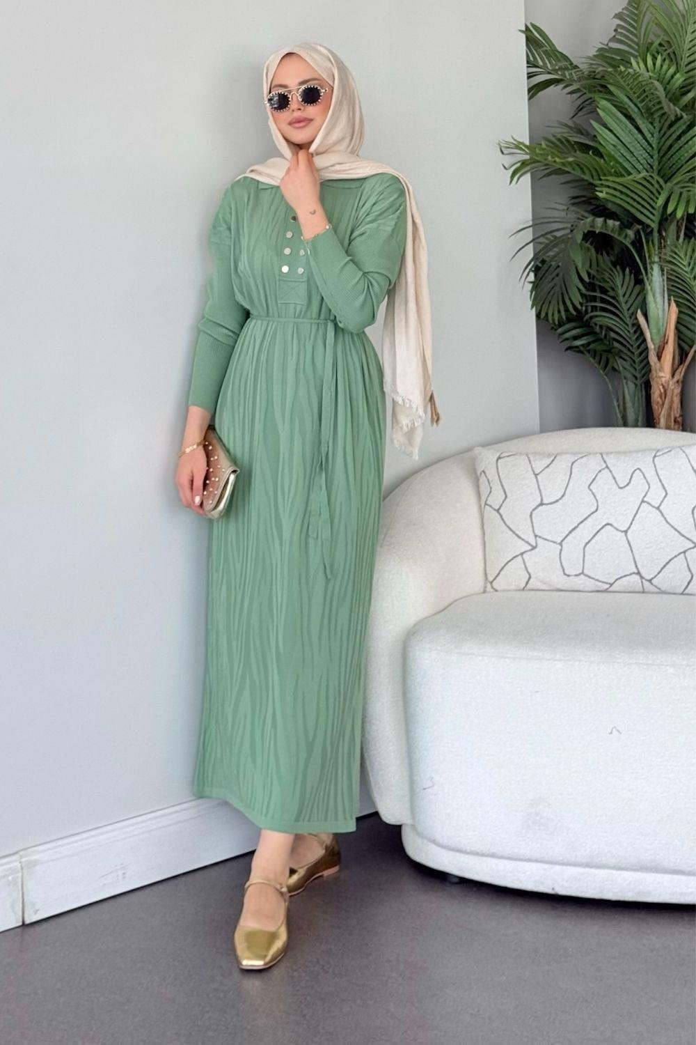 Osaka Zebra Desen Merserize Elbise Mint 241440 