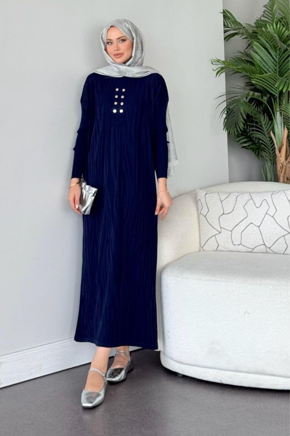 Osaka Zebra Desen Merserize Elbise Lacivert 241440 