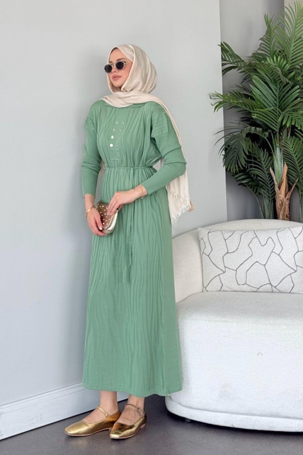 Osaka Zebra Desen Merserize Elbise Mint 241440 