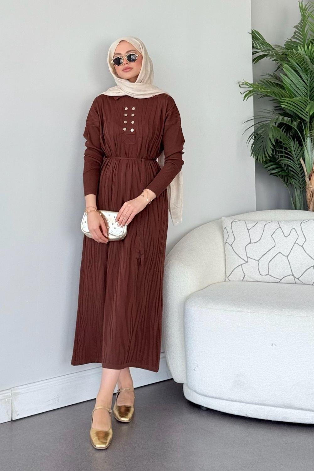 Osaka Zebra Desen Merserize Elbise Kahverengi 241440 