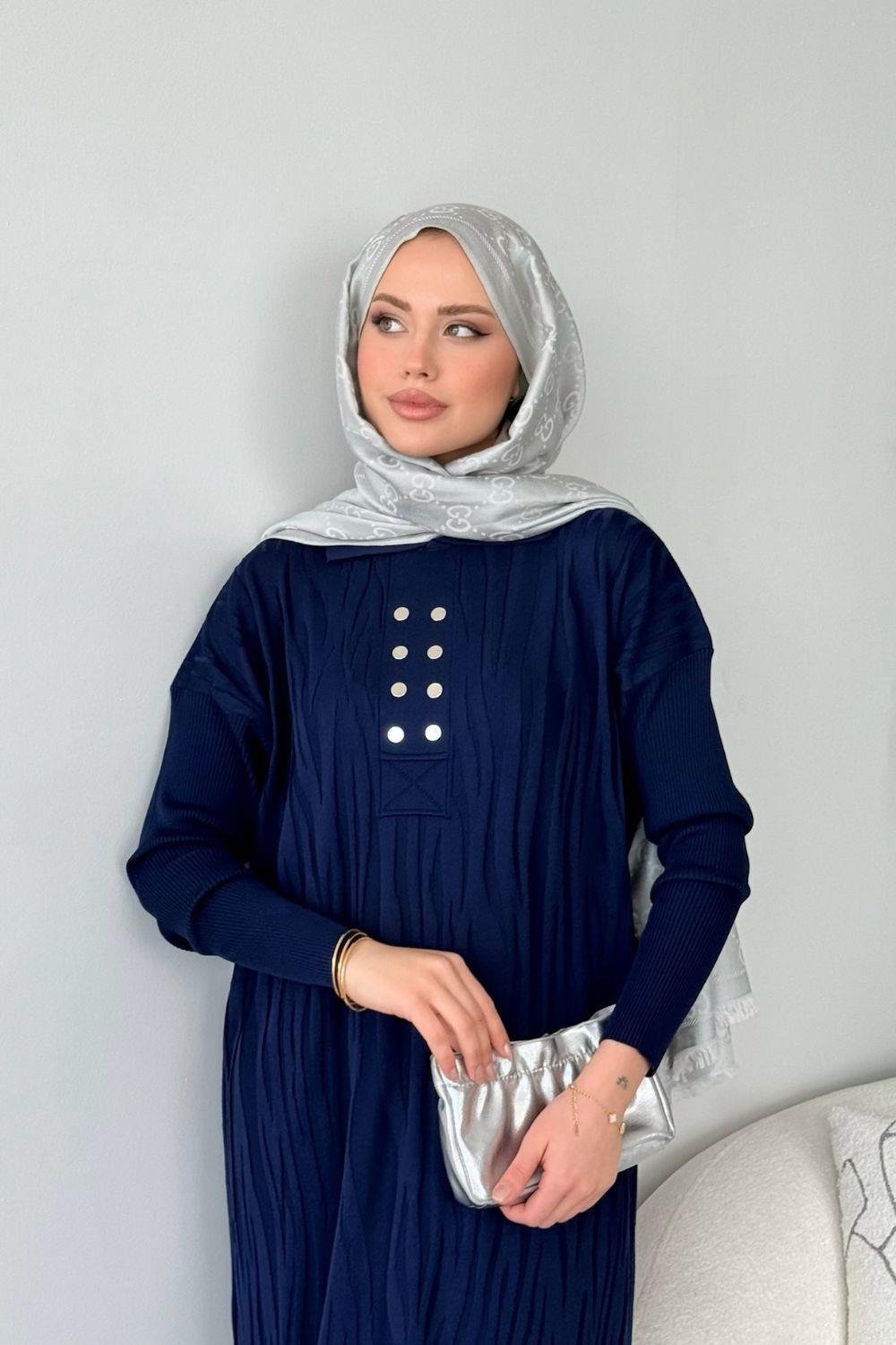 Osaka Zebra Desen Merserize Elbise Lacivert 241440 