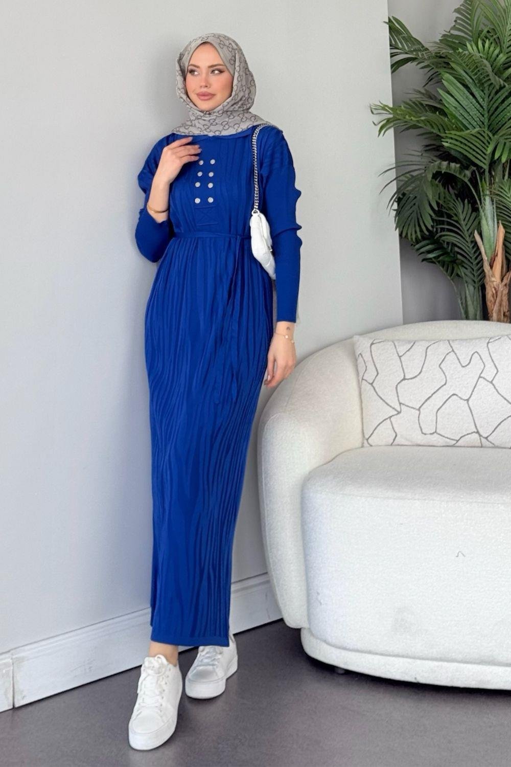 Osaka Zebra Desen Merserize Elbise Saks 241440 