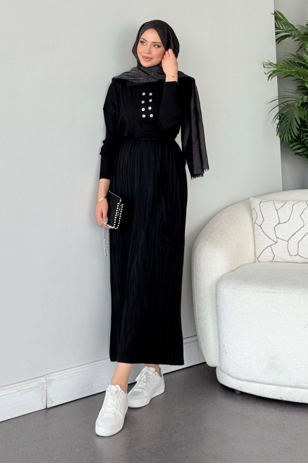 Osaka Zebra Desen Merserize Elbise Siyah 241440 