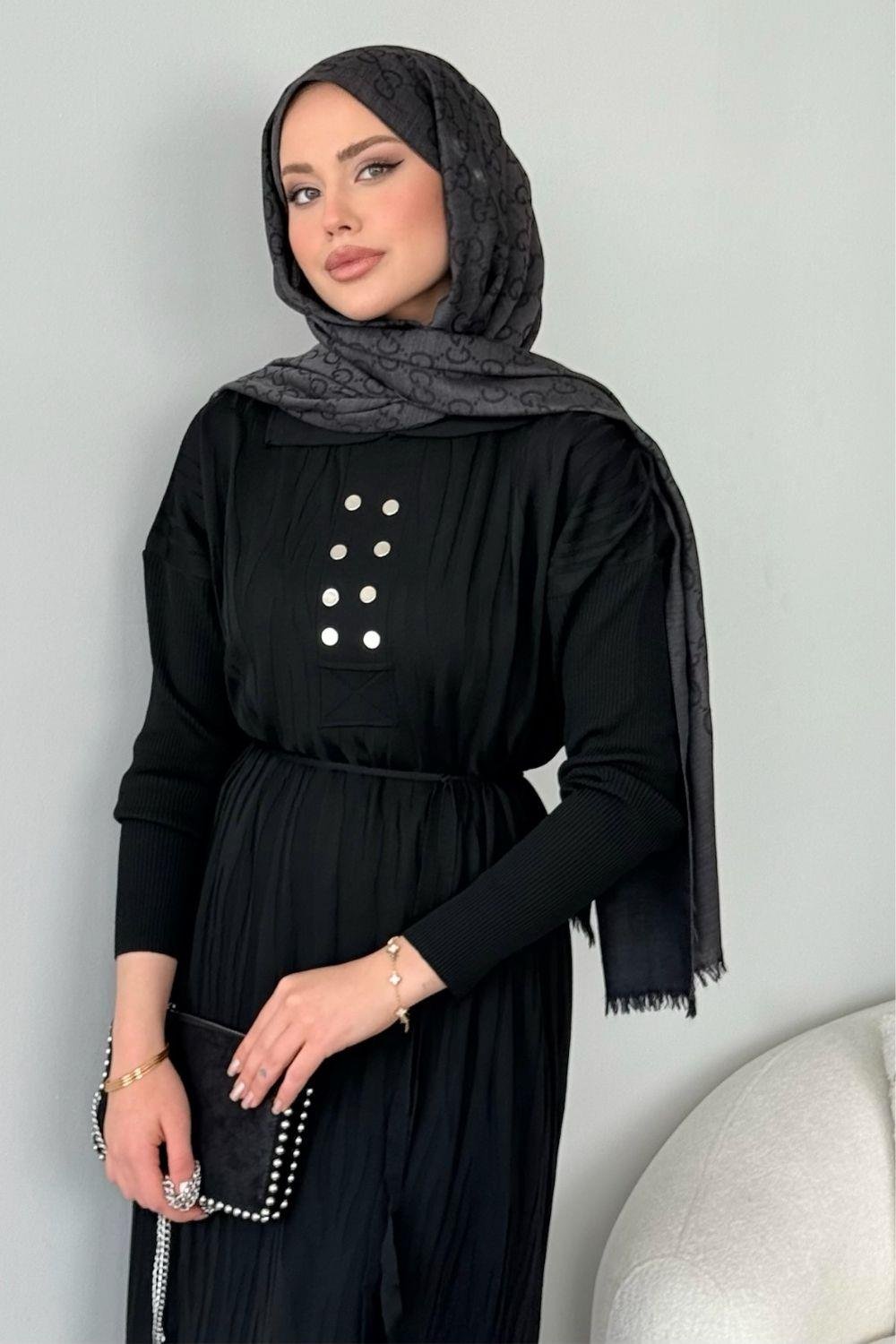 Osaka Zebra Desen Merserize Elbise Siyah 241440 