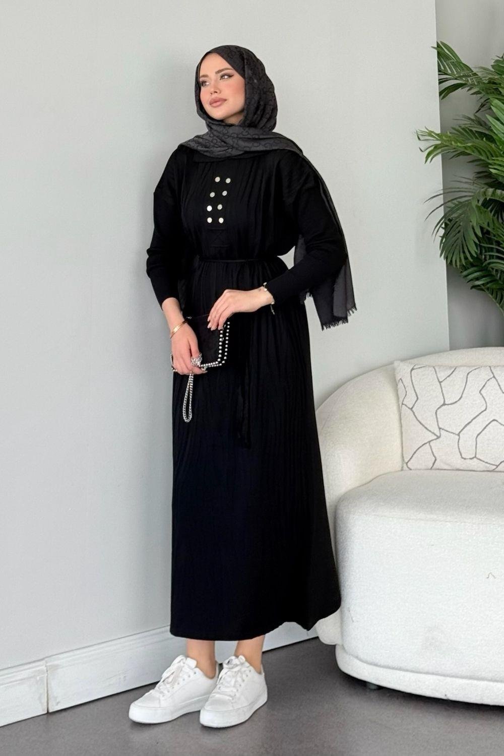 Osaka Zebra Desen Merserize Elbise Siyah 241440 