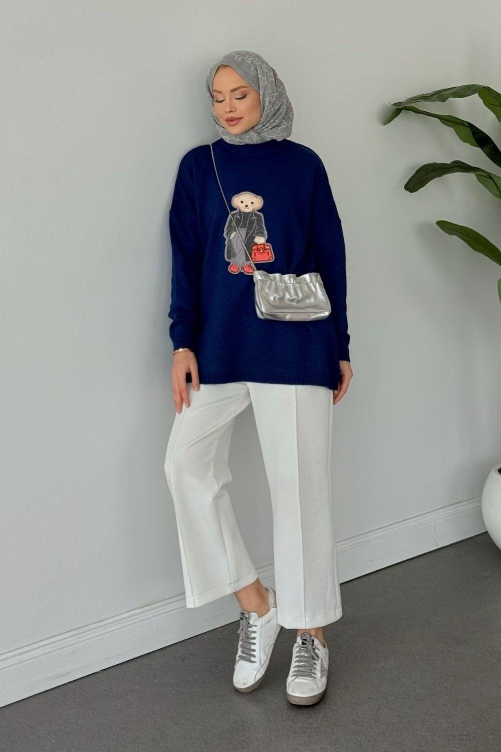 Efnan Simli Yumoş Ayıcıklı Kazak Saks 241450 