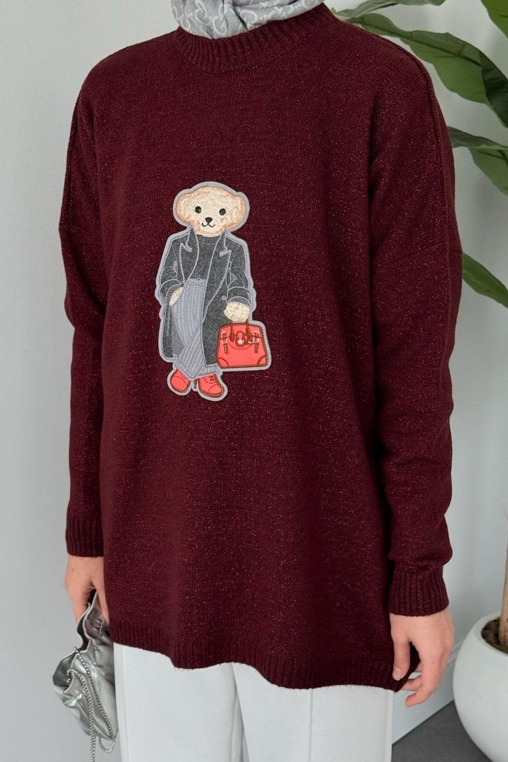 Efnan Simli Yumoş Ayıcıklı Kazak Bordo 241450 