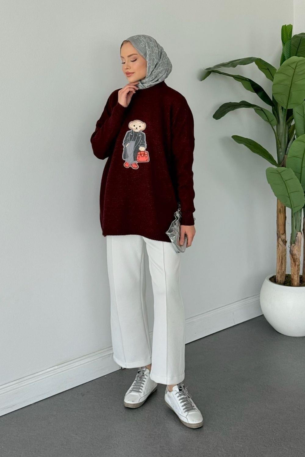 Efnan Simli Yumoş Ayıcıklı Kazak Bordo 241450 