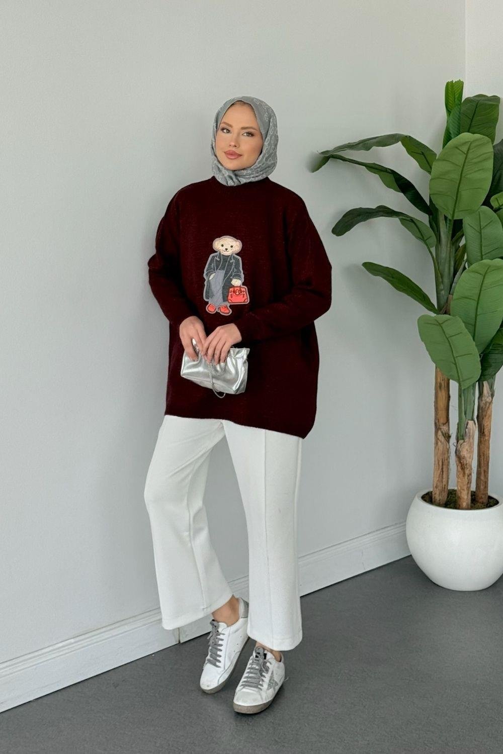 Efnan Simli Yumoş Ayıcıklı Kazak Bordo 241450 