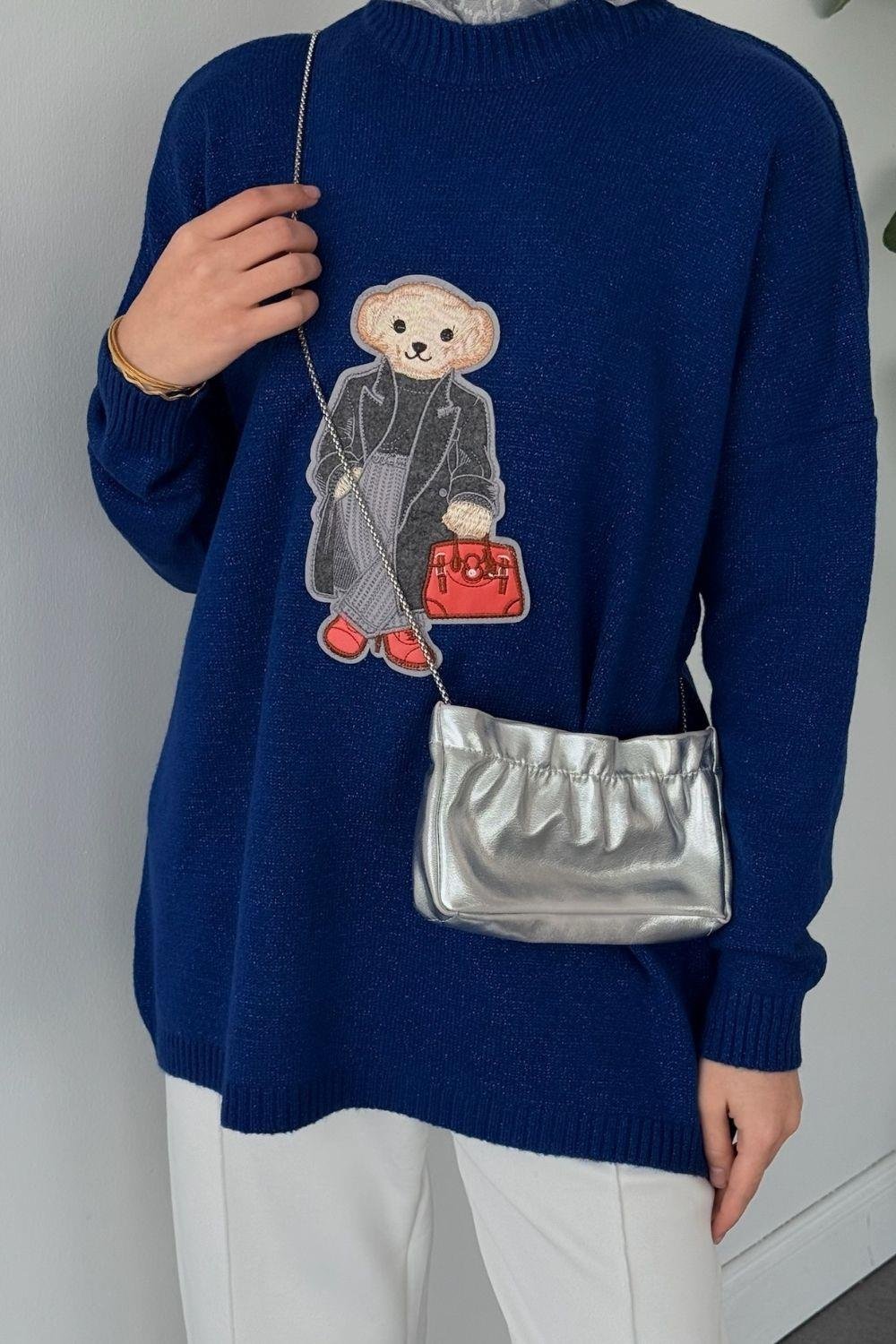 Efnan Simli Yumoş Ayıcıklı Kazak Saks 241450 