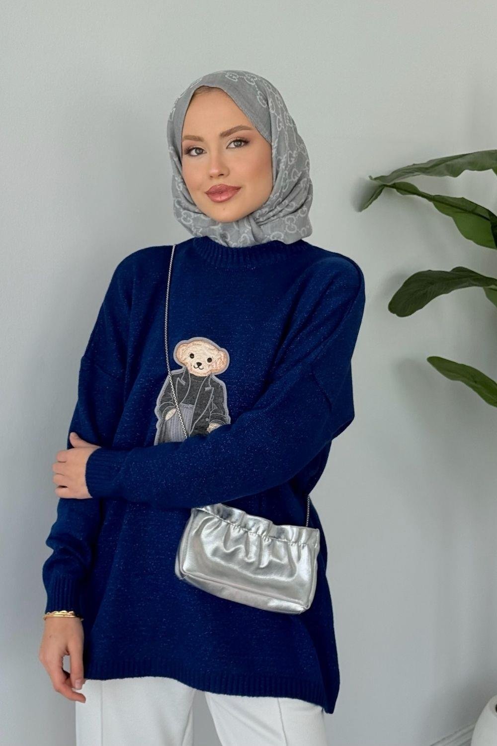 Efnan Simli Yumoş Ayıcıklı Kazak Saks 241450 