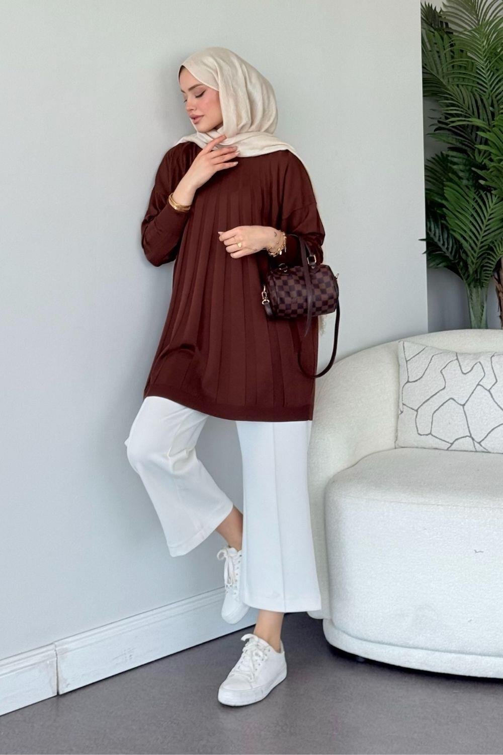 Gökkuşağı Merserize Tunik Kahverengi 241460 