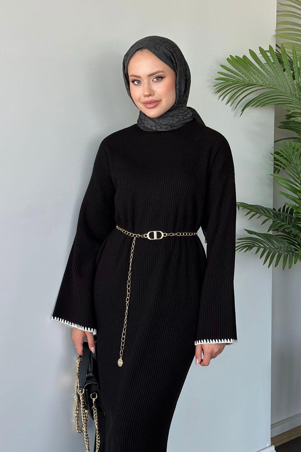 Zeynep Triko Elbise Siyah 2420 