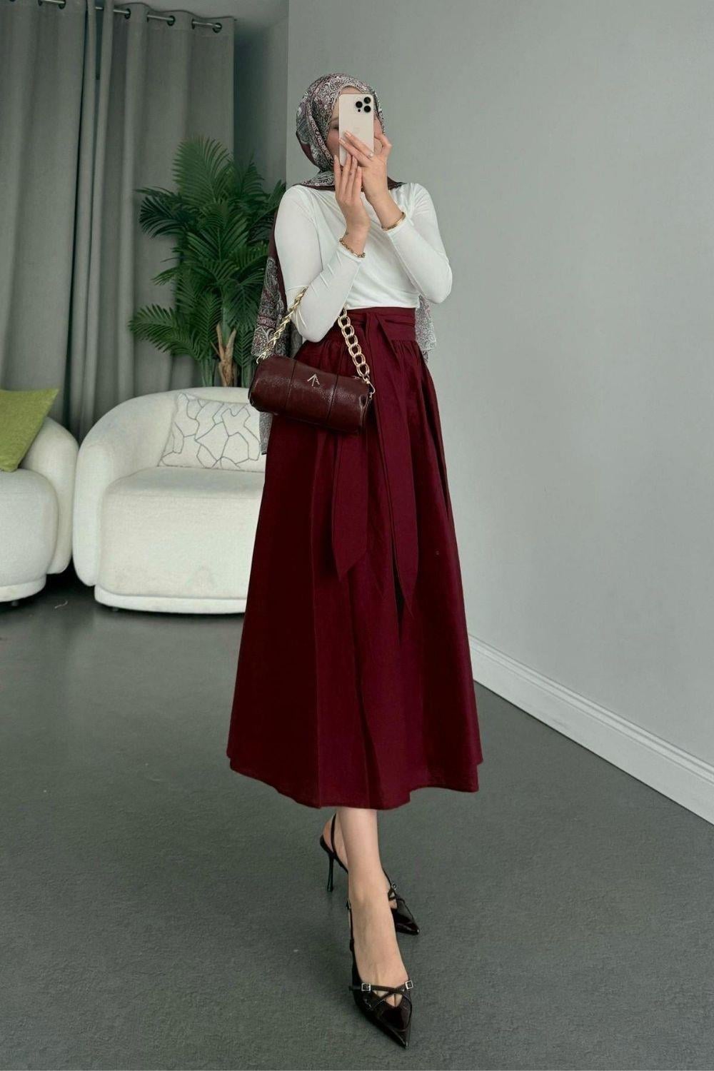 Kurdeleli Etek Bordo 2421 