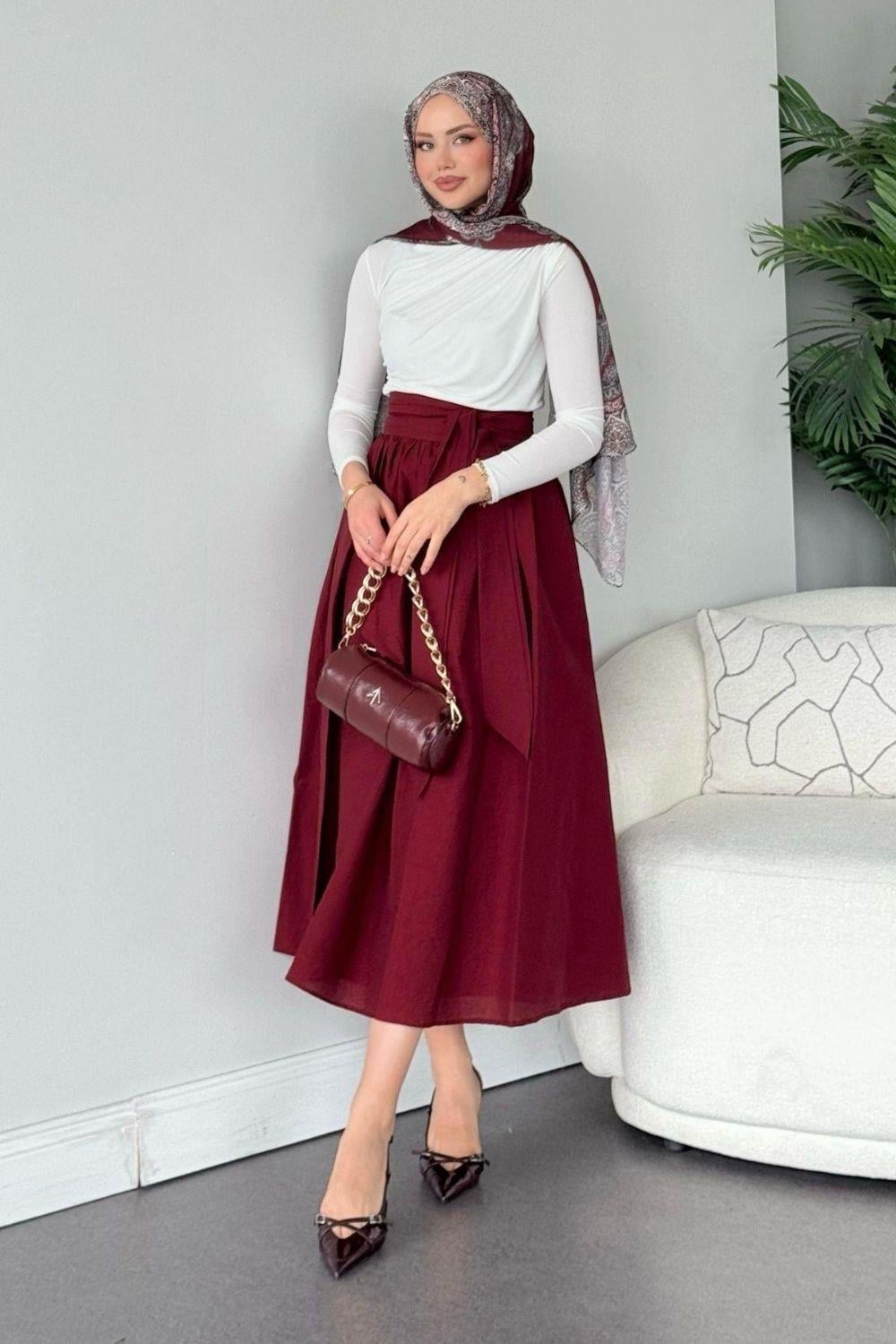 Kurdeleli Etek Bordo 2421 