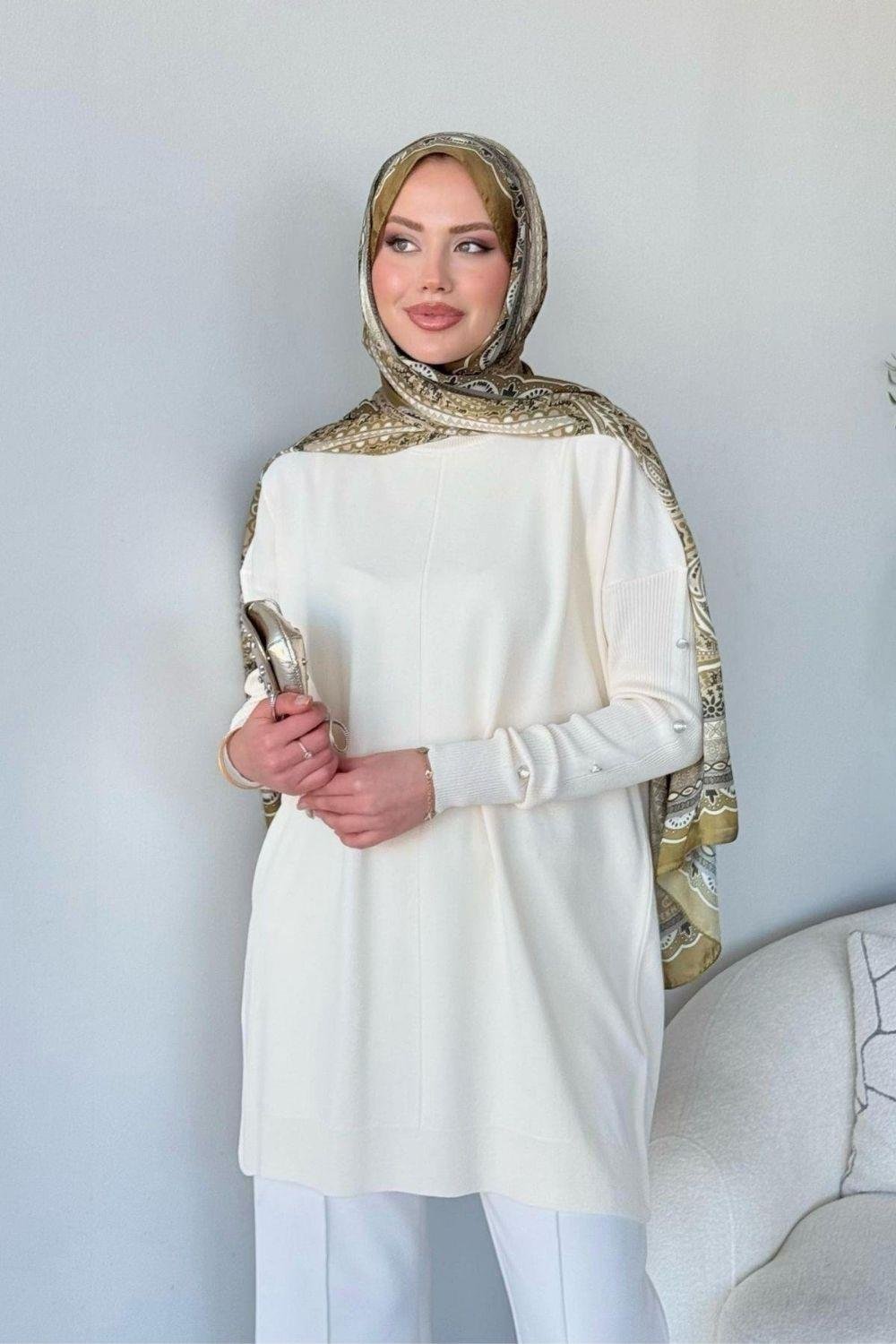 Kol Düğmeli Tunik Ekru 24280 