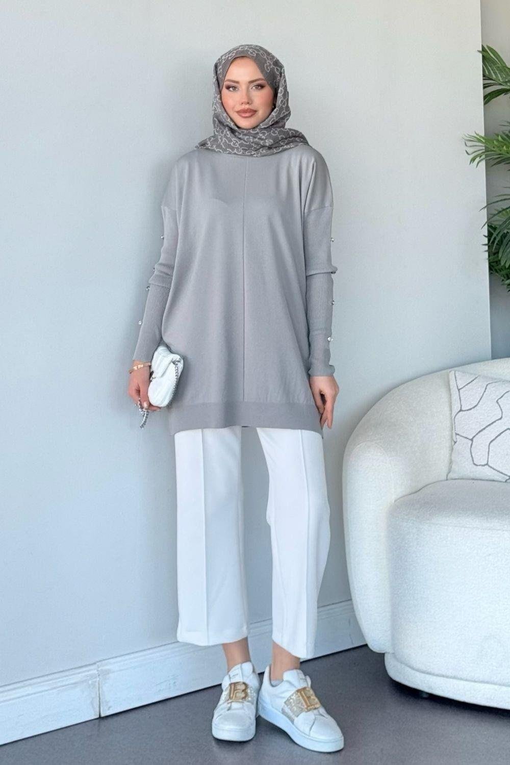 Kol Düğmeli Tunik Gri 24280 