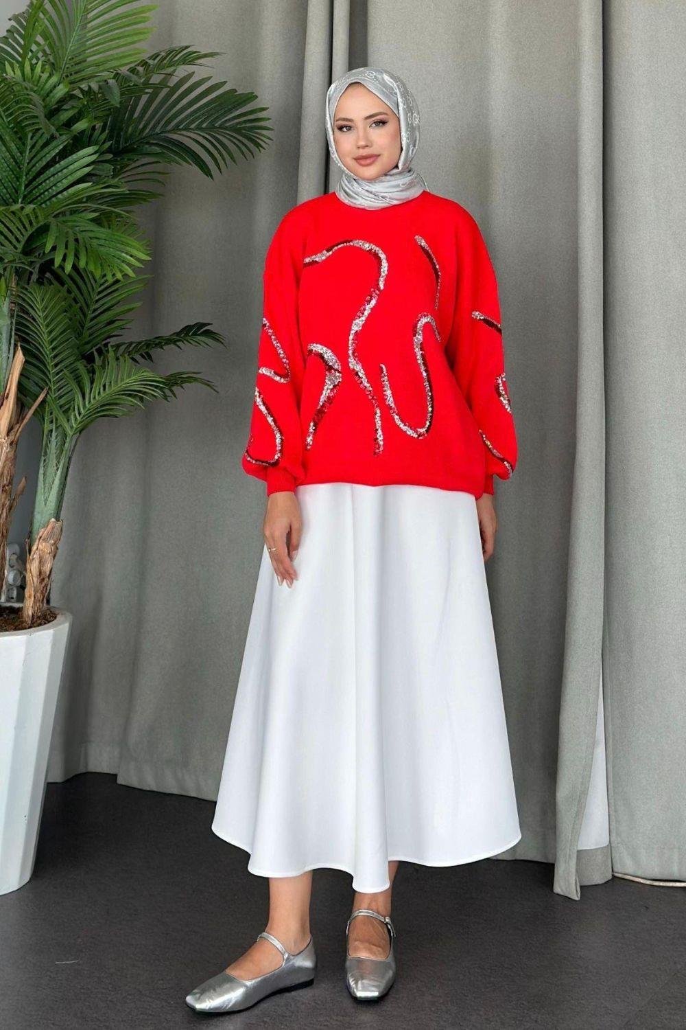 Pullu Triko Kazak Kırmızı 24370 