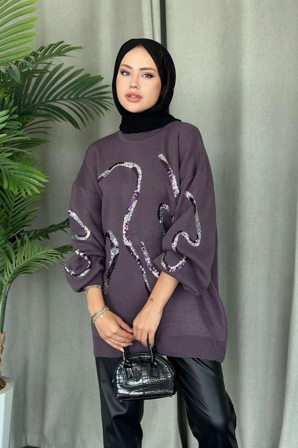 Pullu Triko Kazak Mürdüm 24370 