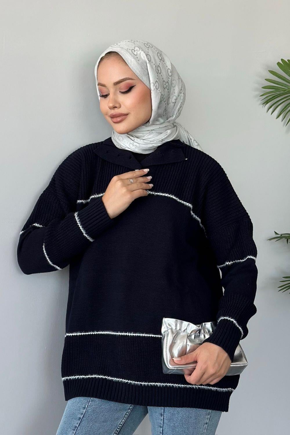 Önden Düğmeli Örme Triko Lacivert 24430 