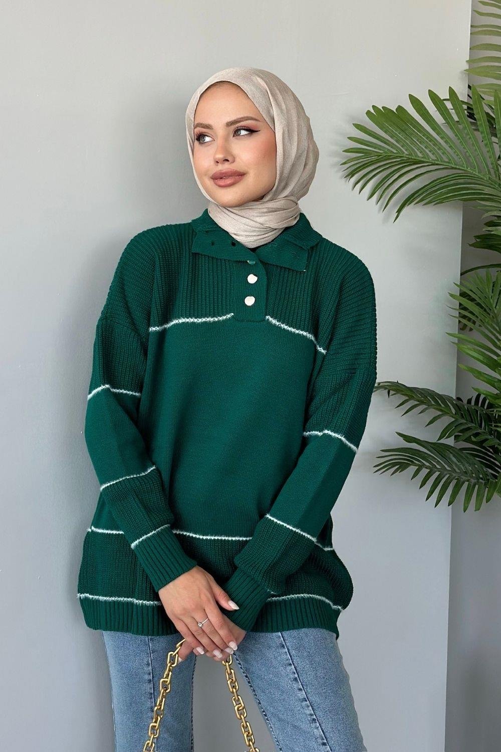 Önden Düğmeli Örme Triko Zümrüt 24430 