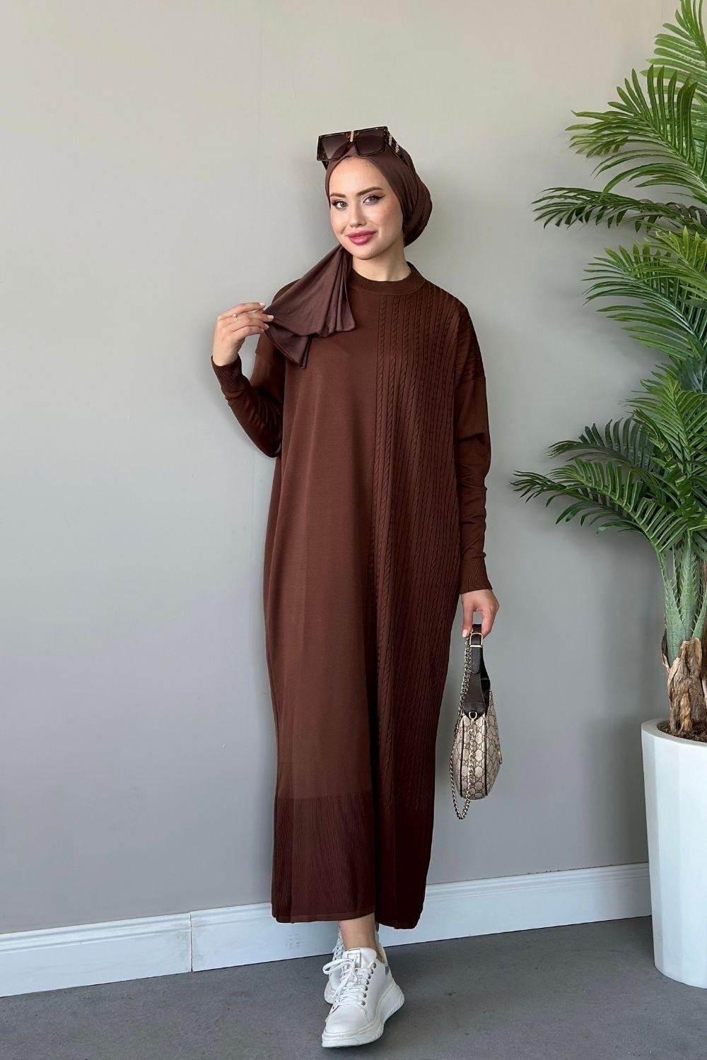 Eyşan Saç Örgülü Elbise Kahverengi 24520 