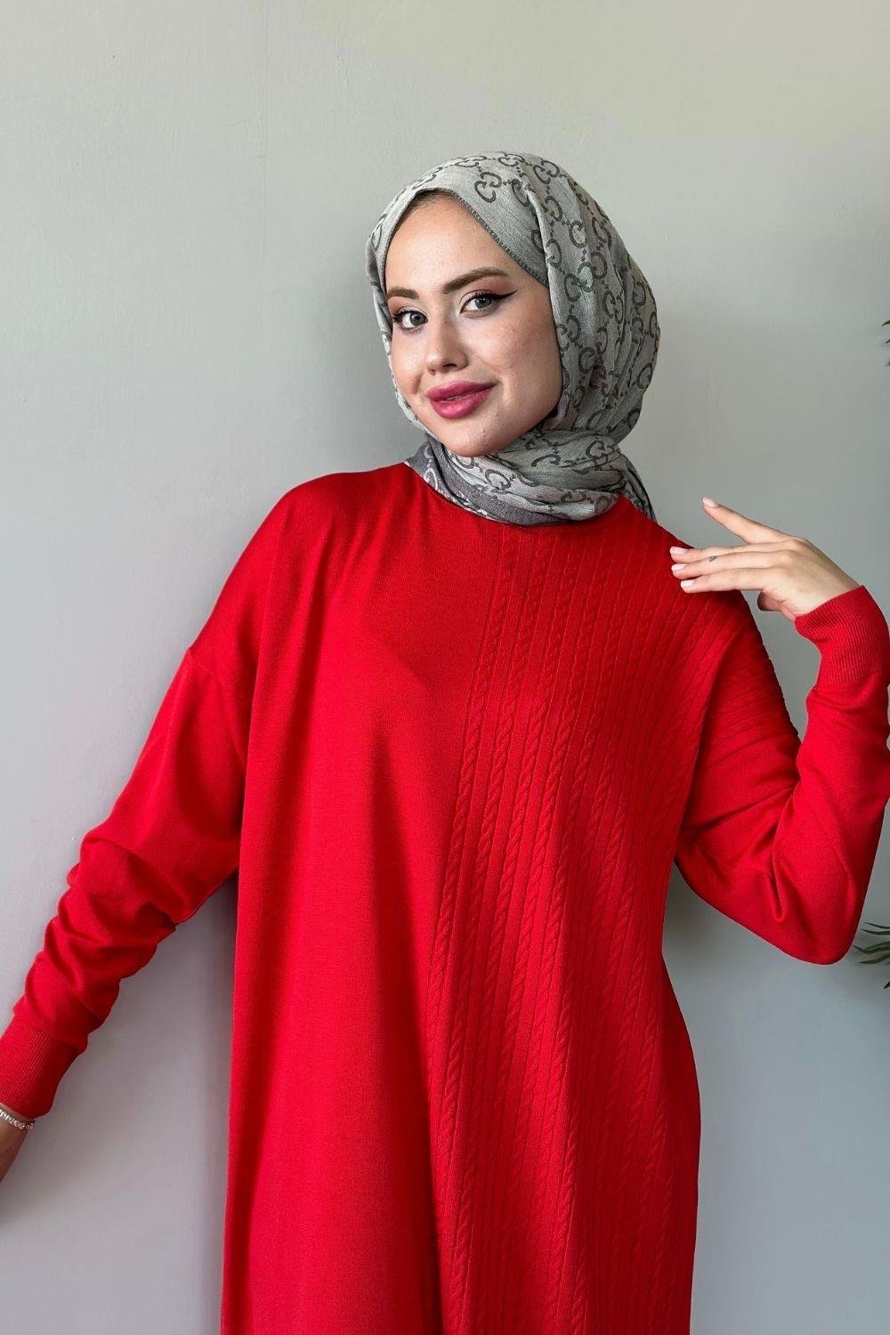 Eyşan Saç Örgülü Elbise Kırmızı 24520 