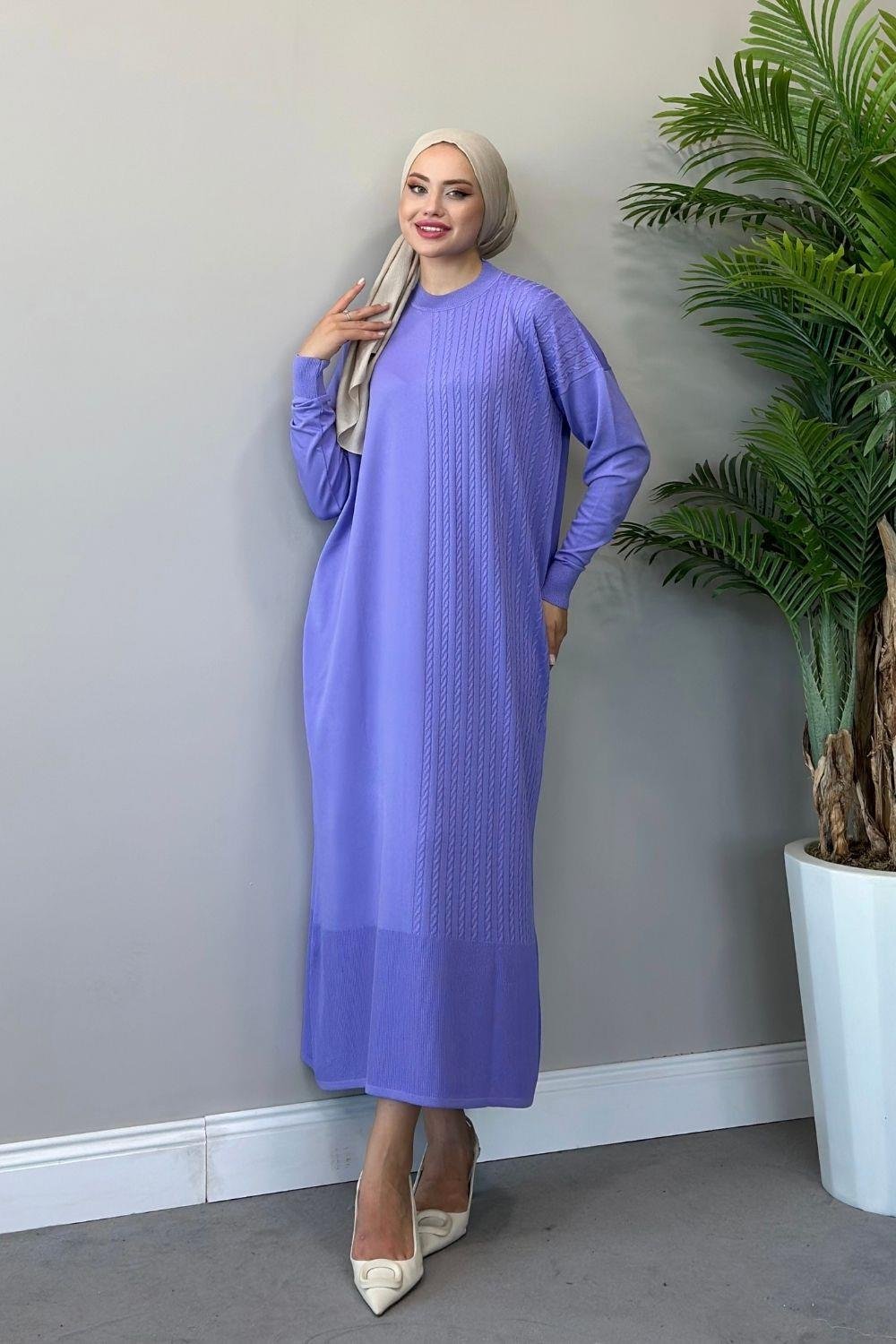 Eyşan Saç Örgülü Elbise Lila 24520 