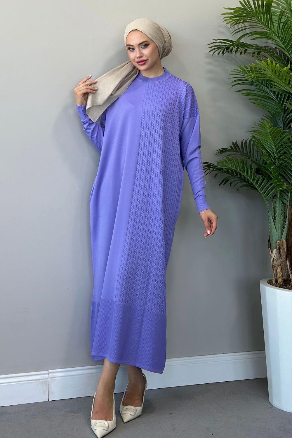 Eyşan Saç Örgülü Elbise Lila 24520 