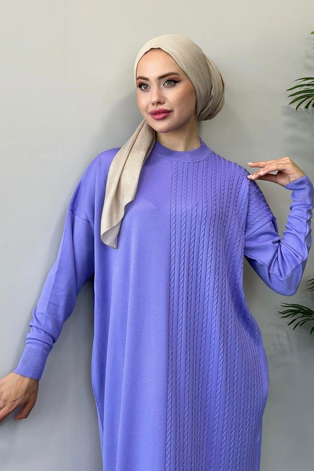 Eyşan Saç Örgülü Elbise Lila 24520 
