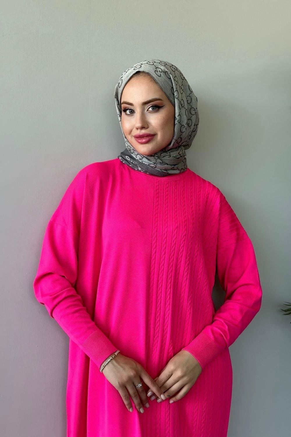 Eyşan Saç Örgülü Elbise Pembe 24520 