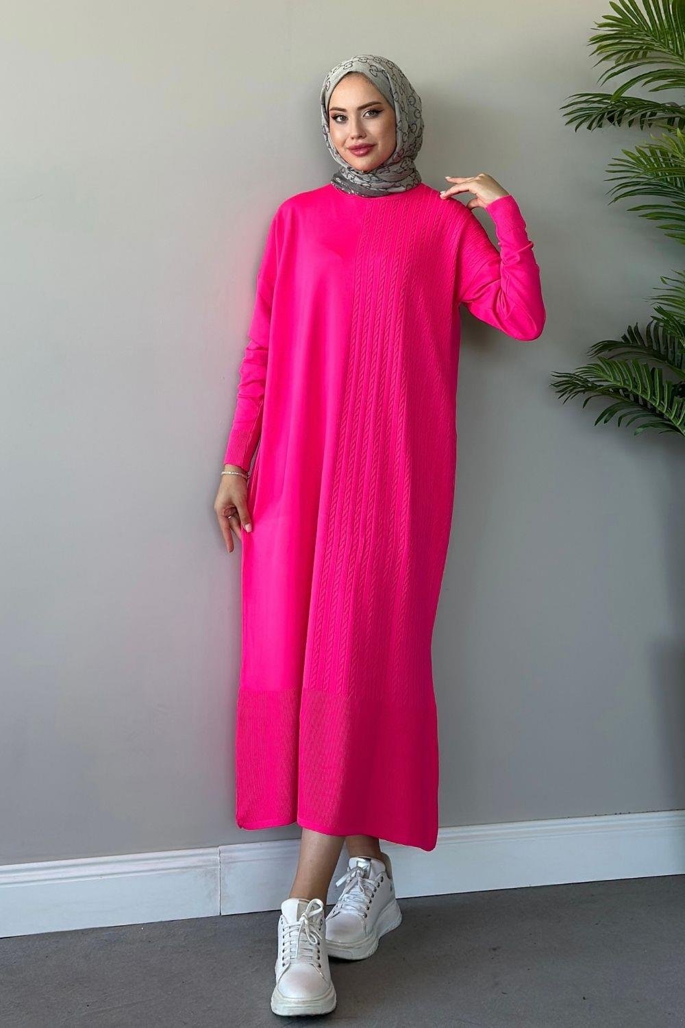 Eyşan Saç Örgülü Elbise Pembe 24520 