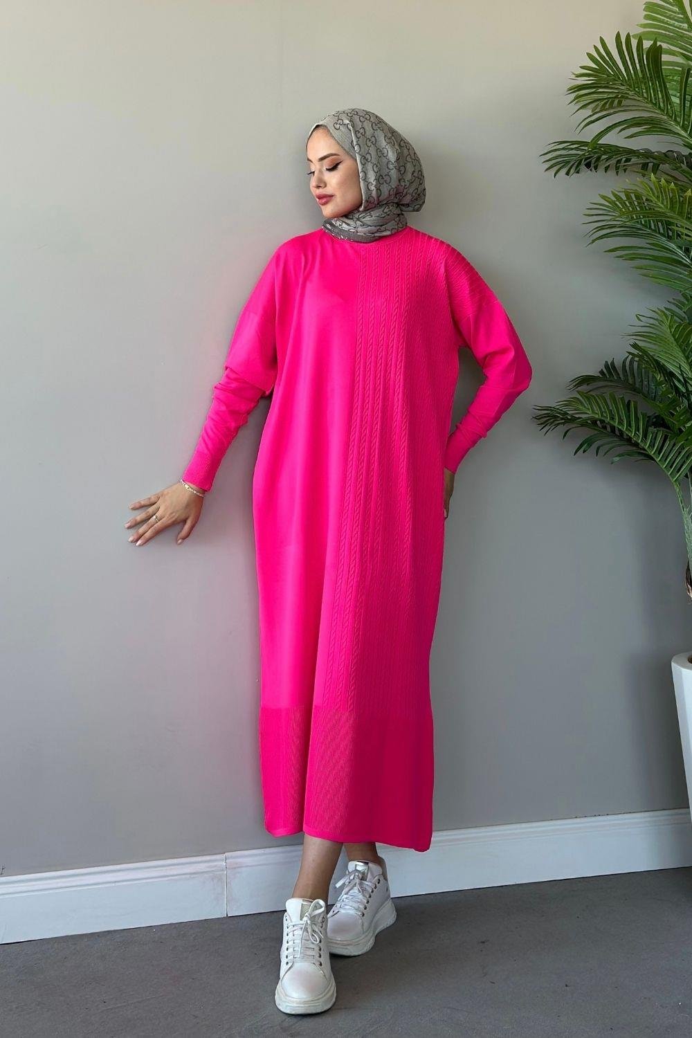 Eyşan Saç Örgülü Elbise Pembe 24520 