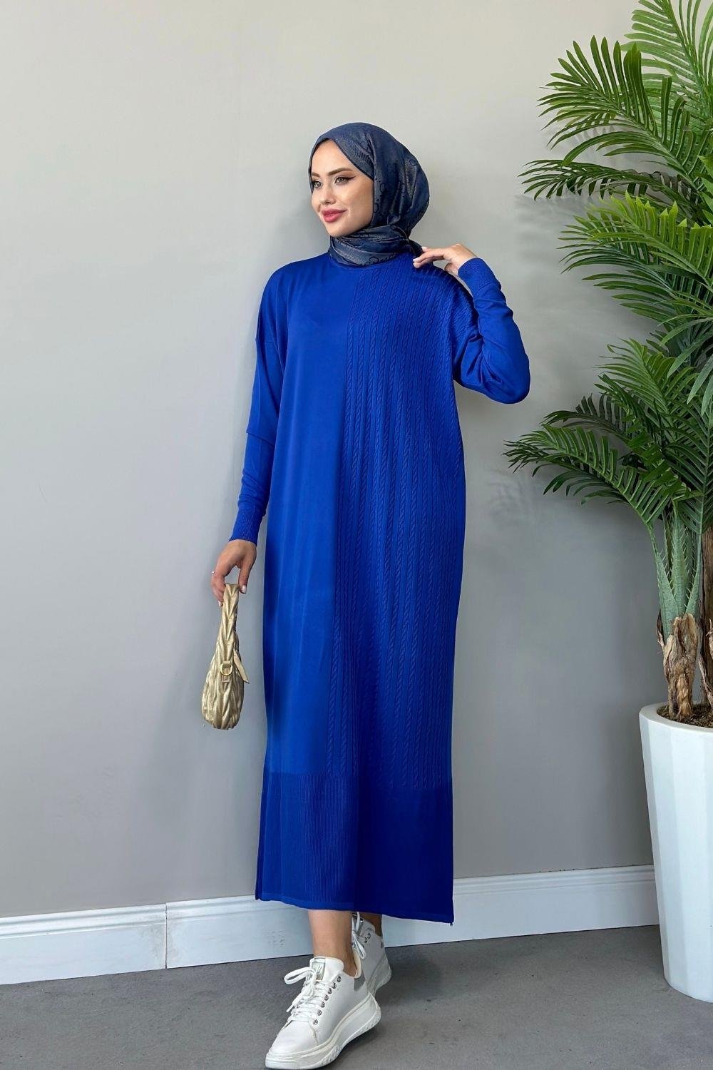 Eyşan Saç Örgülü Elbise Saks 24520 