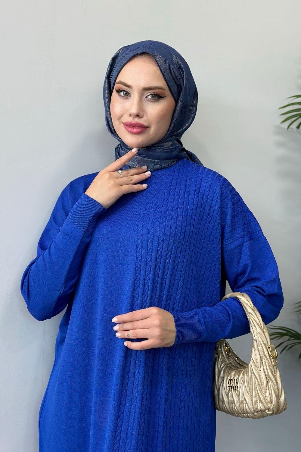 Eyşan Saç Örgülü Elbise Saks 24520 