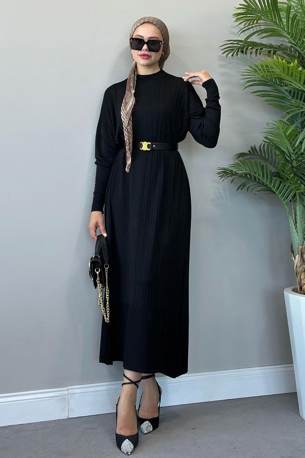 Eyşan Saç Örgülü Elbise Siyah 24520 