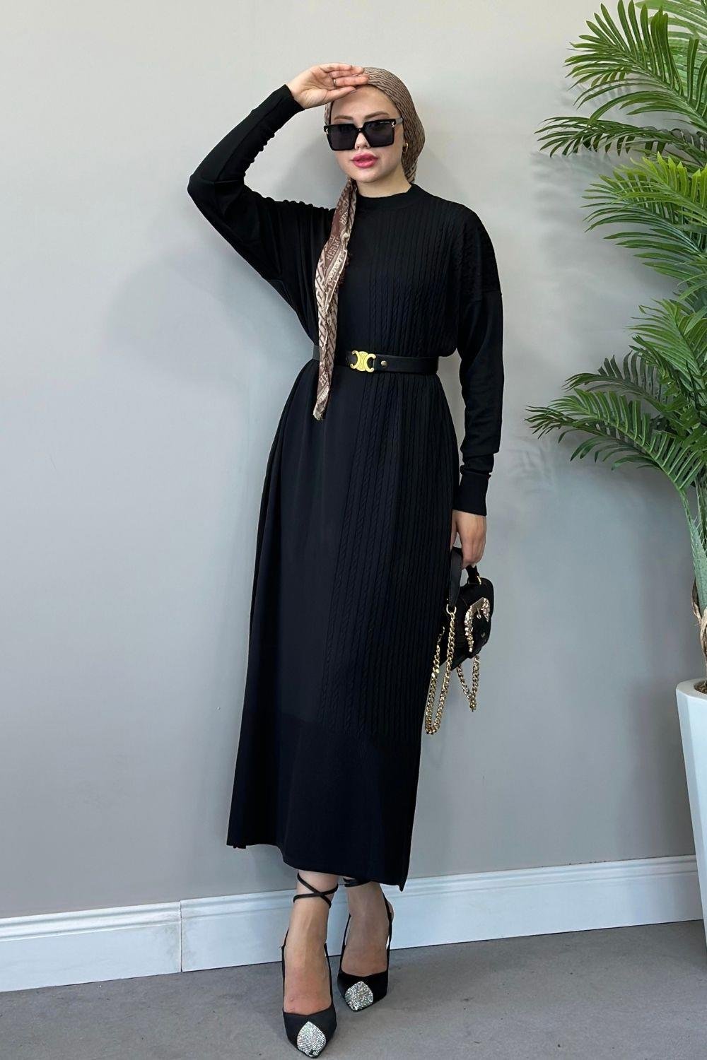 Eyşan Saç Örgülü Elbise Siyah 24520 
