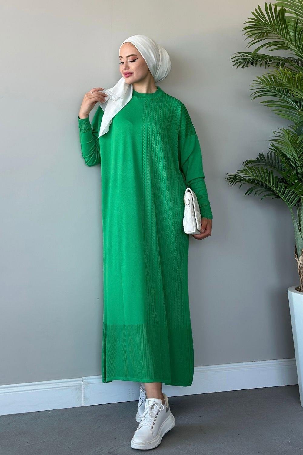 Eyşan Saç Örgülü Elbise Yeşil 24520 